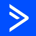 White forward arrow chevron icon on blue background