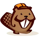 Cartoon beaver mascot wearing an orange hard hat