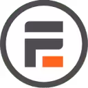 Circular logo with stylized letter F in gray and orange